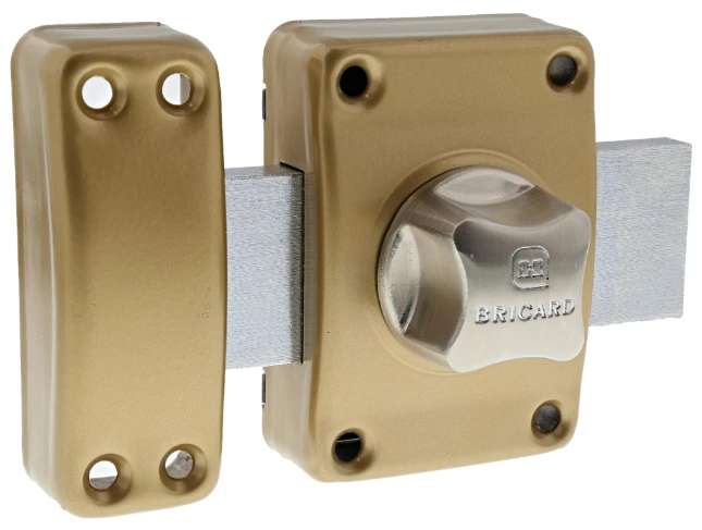 [244045] Verrou à bouton doré avec pêne 110 mm BRICARD "Alpha" - Ø23 mm - Lg 45 mm